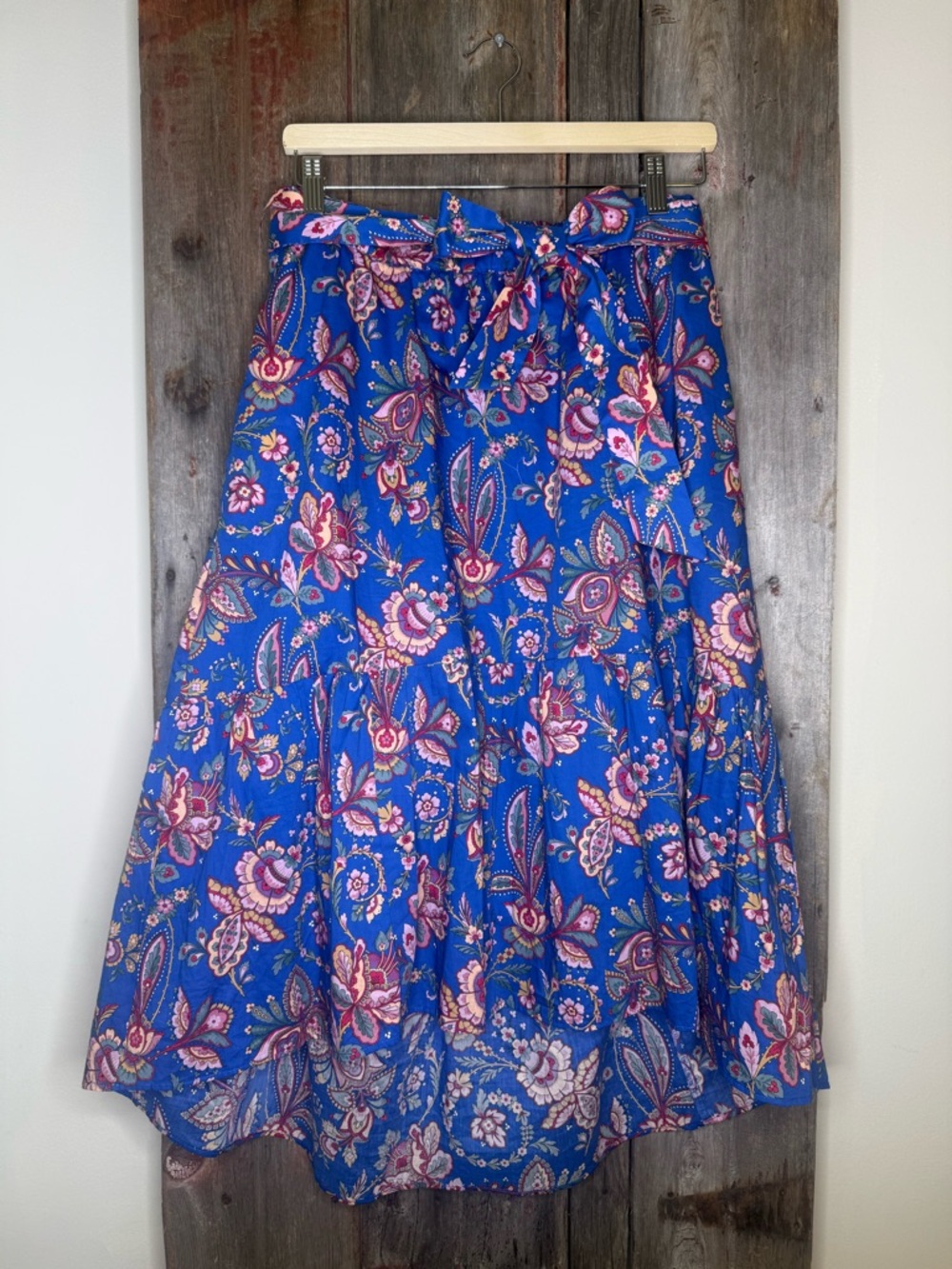 J. Crew Liberty of London Floral Belle Blue Tie-Waist Tiered Midi Skirt size 6 - Picture 11 of 11
